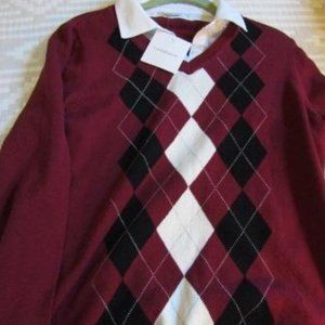 Croft & Barrow sweater burgundy with argyle pattern white collar Large  NWT